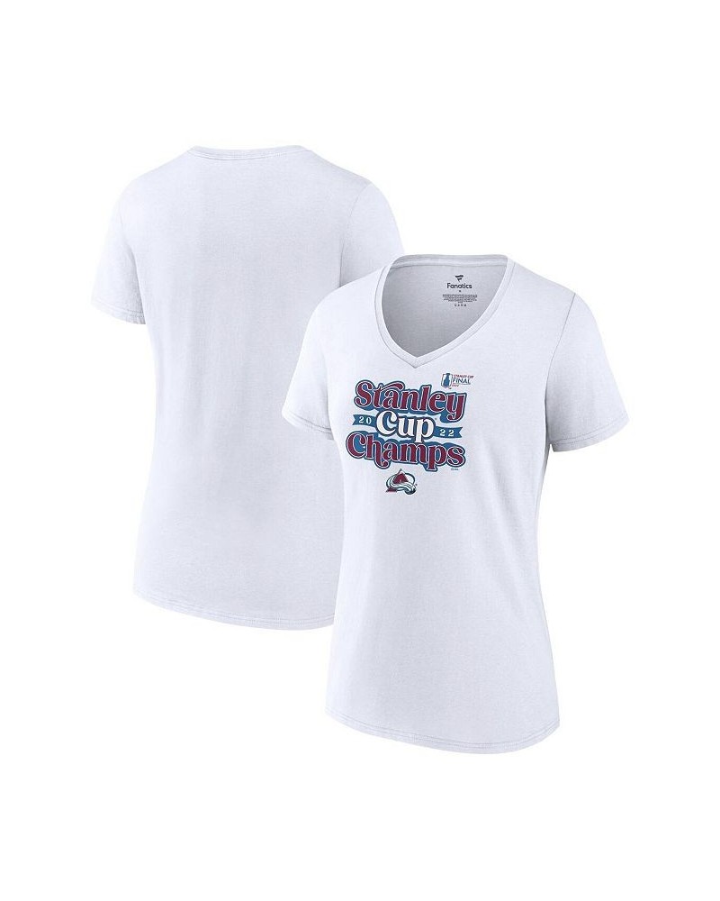 Women's Branded White Colorado Avalanche 2022 Stanley Cup Champions Saucer Pass V-Neck T-shirt White $23.39 Tops