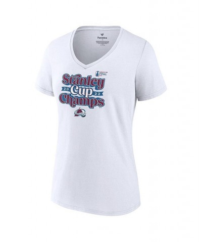 Women's Branded White Colorado Avalanche 2022 Stanley Cup Champions Saucer Pass V-Neck T-shirt White $23.39 Tops