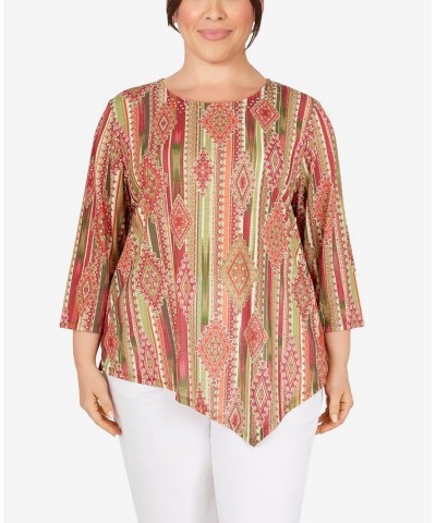 Plus Size A-Symmetric Sublimation Top Olive Multi $17.39 Tops