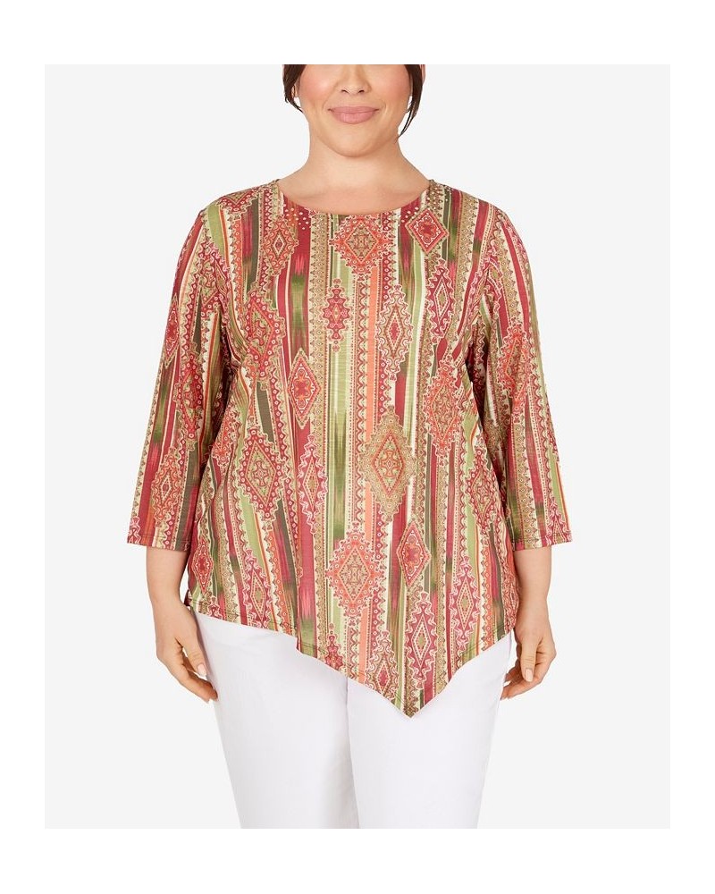 Plus Size A-Symmetric Sublimation Top Olive Multi $17.39 Tops