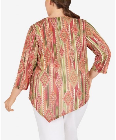 Plus Size A-Symmetric Sublimation Top Olive Multi $17.39 Tops