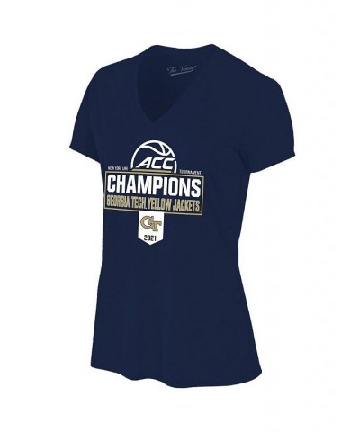 Women's Georgia Tech Yellow Jackets 2021 ACC Men's Basketball Conference Tournament Champions V-Neck T-shirt Navy $17.00 Tops