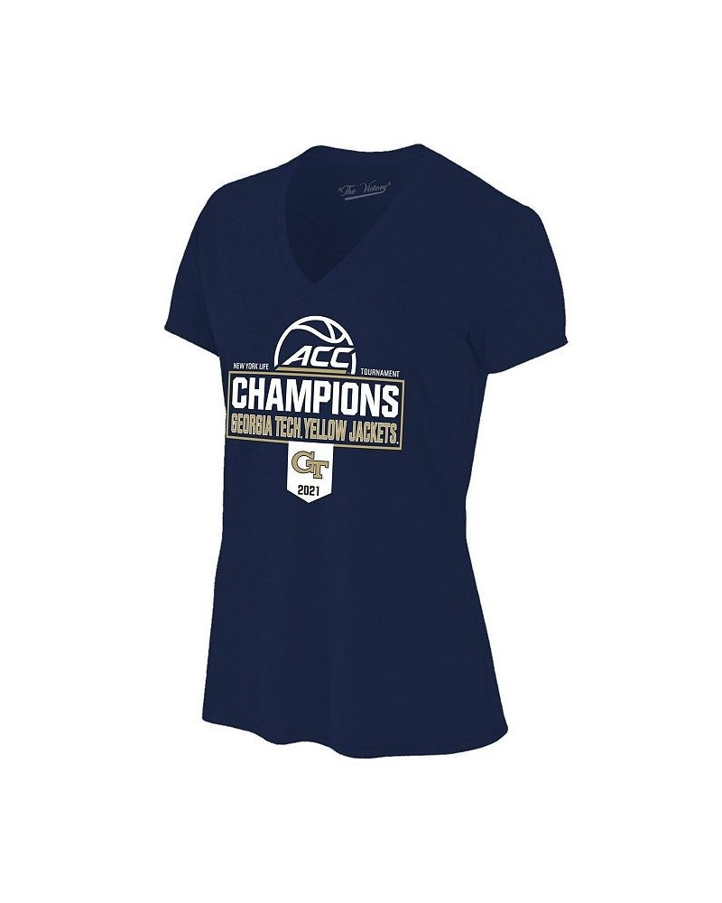 Women's Georgia Tech Yellow Jackets 2021 ACC Men's Basketball Conference Tournament Champions V-Neck T-shirt Navy $17.00 Tops