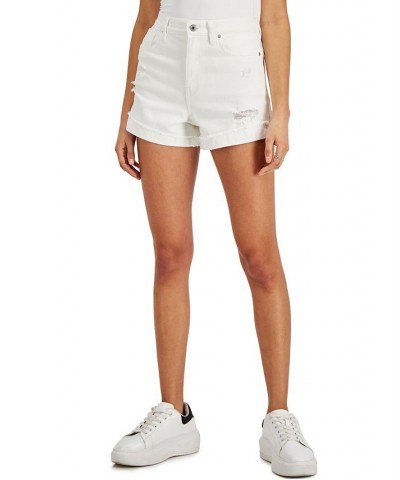 Juniors' Destructed Frayed-Cuff Curvy Denim Shorts Tart White $10.50 Shorts