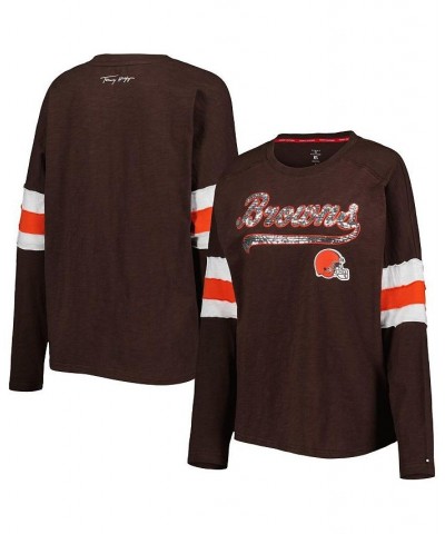 Women's Brown Cleveland Browns Justine Long Sleeve Tunic T-shirt Brown $37.40 Tops