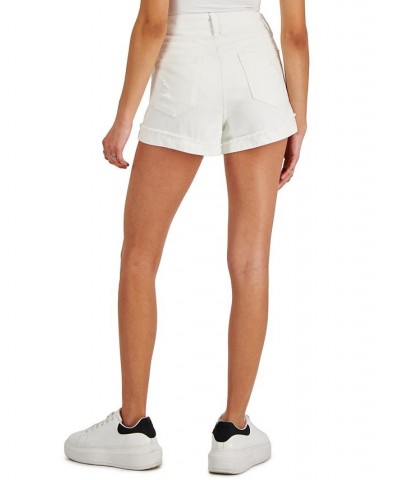 Juniors' Destructed Frayed-Cuff Curvy Denim Shorts Tart White $10.50 Shorts