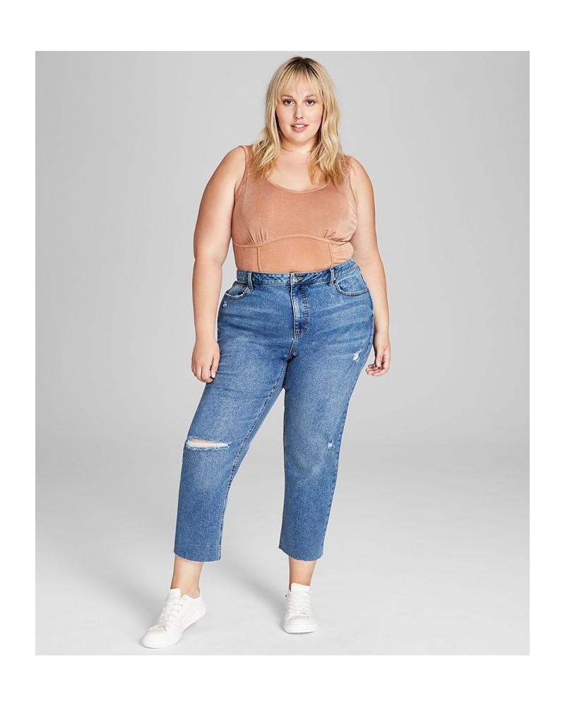 Trendy Plus Size Ripped Mom Jeans Dustin Wash $16.91 Jeans