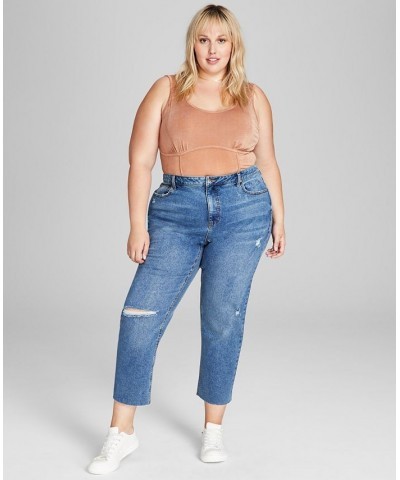 Trendy Plus Size Ripped Mom Jeans Dustin Wash $16.91 Jeans