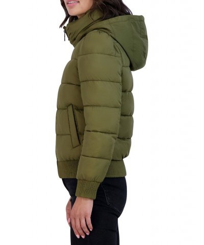 Women's Hooded Puff-Shoulder Bomber Puffer Coat Sage $73.50 Coats