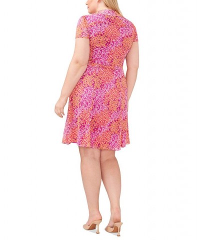 Plus Size Floral-Print Pintuck V-Neck Short-Sleeve Dress Fuchsia/Red $36.49 Dresses