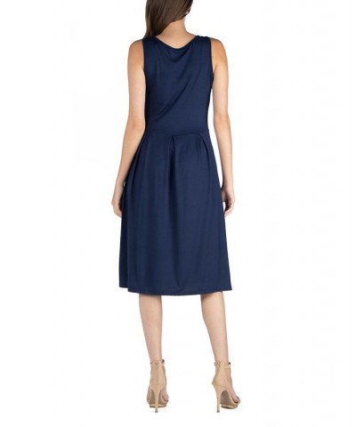 Fit and Flare Midi Sleeveless Dress with Pocket Detail Blue $24.93 Dresses