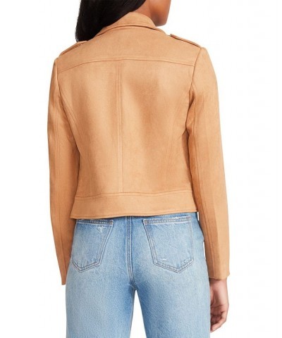 Women's Faux-Suede Zip-Front Moto Jacket Camel $38.15 Jackets