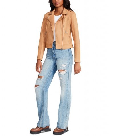 Women's Faux-Suede Zip-Front Moto Jacket Camel $38.15 Jackets