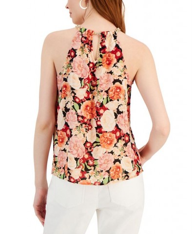 Women's Printed Chain-Trim Halter Top Pink $17.72 Tops