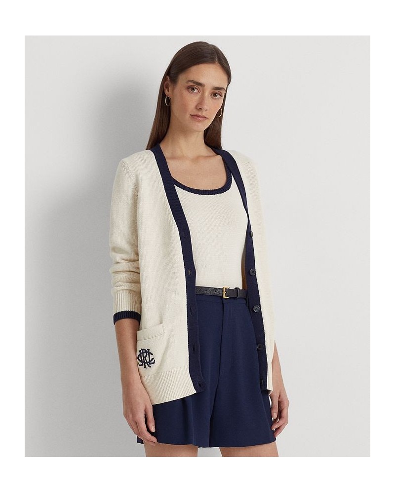 Petite Two-Tone Cotton Cardigan Sweater Cream $62.00 Sweaters