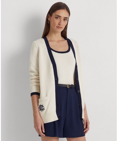 Petite Two-Tone Cotton Cardigan Sweater Cream $62.00 Sweaters