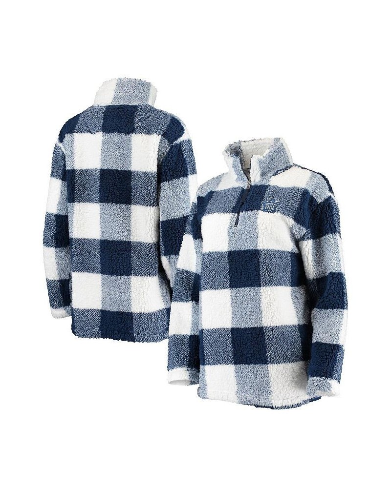 Women's Blue White Toronto Maple Leafs Plaid Sherpa Quarter-Zip Jacket Blue, White $35.20 Jackets