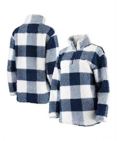 Women's Blue White Toronto Maple Leafs Plaid Sherpa Quarter-Zip Jacket Blue, White $35.20 Jackets