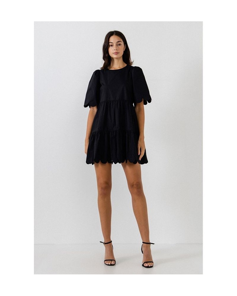 Women's Scallop Detail Mini Dress Black $34.00 Dresses