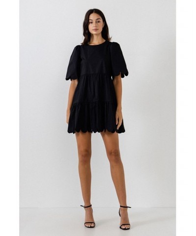 Women's Scallop Detail Mini Dress Black $34.00 Dresses