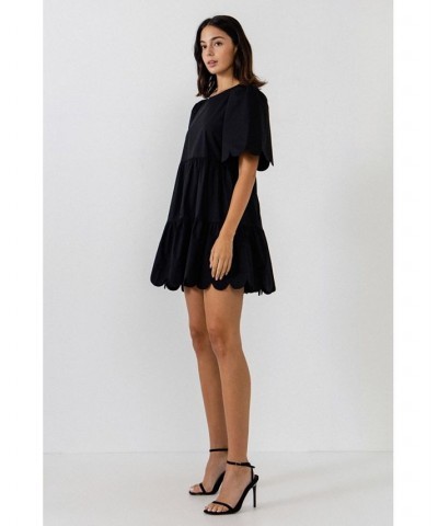 Women's Scallop Detail Mini Dress Black $34.00 Dresses