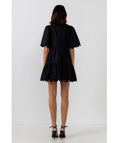 Women's Scallop Detail Mini Dress Black $34.00 Dresses