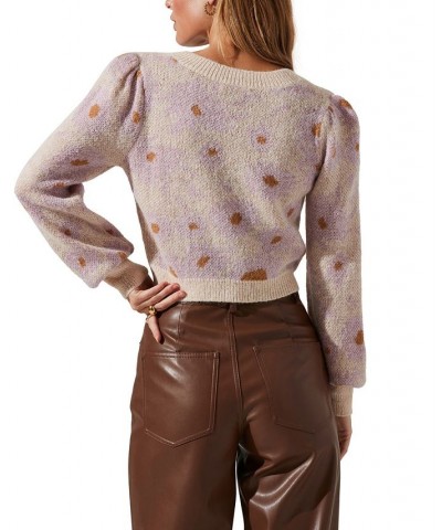 Women's Tricia Cropped Dot-Print Cardigan Lilac Floral $34.56 Sweaters