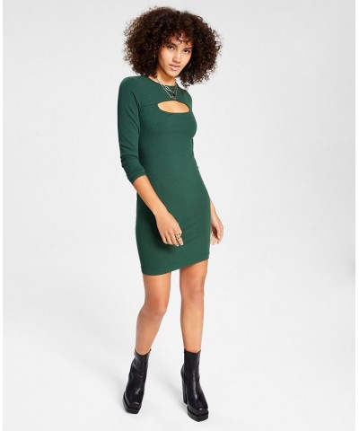 Women's Long-Sleeve Cut-Out Fitted Bodycon Dress Green $38.15 Dresses