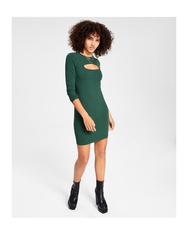 Women's Long-Sleeve Cut-Out Fitted Bodycon Dress Green $38.15 Dresses