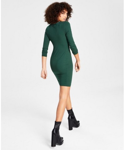 Women's Long-Sleeve Cut-Out Fitted Bodycon Dress Green $38.15 Dresses