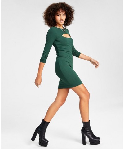 Women's Long-Sleeve Cut-Out Fitted Bodycon Dress Green $38.15 Dresses