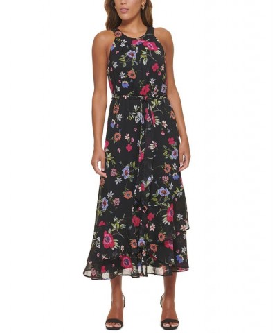 Petite Halter Belted Tiered-Hem Maxi Dress Berry Multi $73.01 Dresses