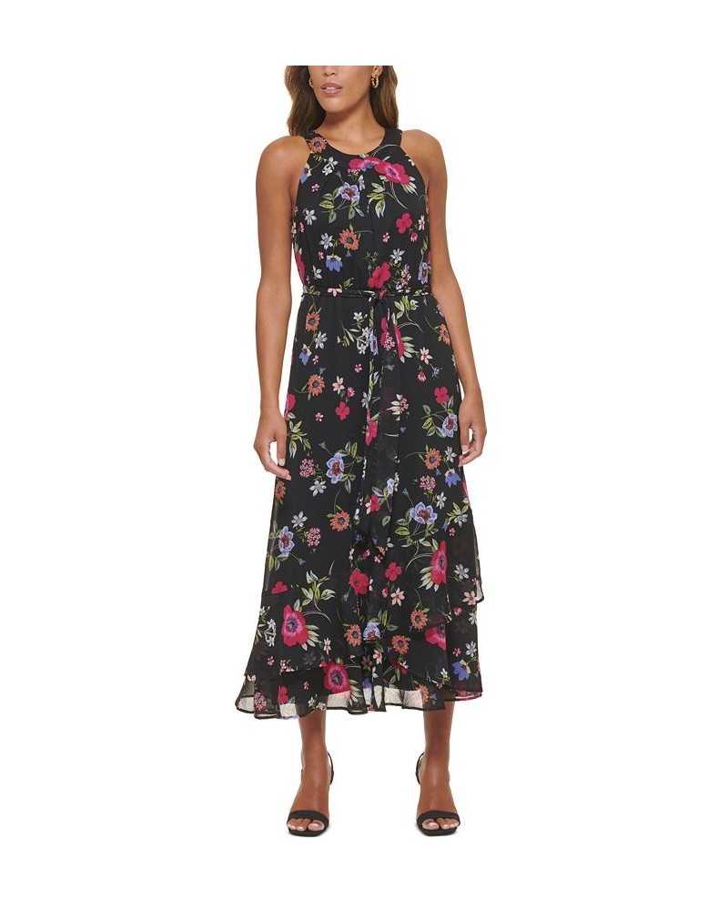 Petite Halter Belted Tiered-Hem Maxi Dress Berry Multi $73.01 Dresses