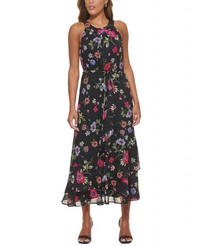 Petite Halter Belted Tiered-Hem Maxi Dress Berry Multi $73.01 Dresses