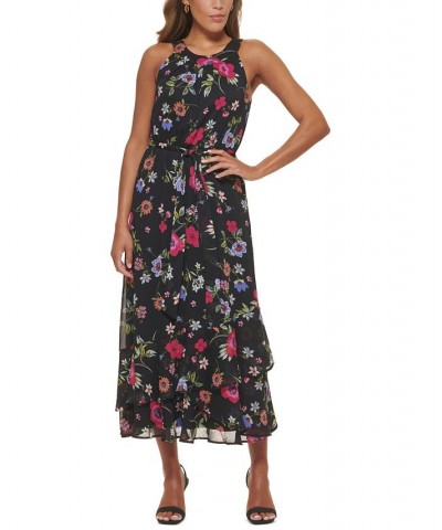 Petite Halter Belted Tiered-Hem Maxi Dress Berry Multi $73.01 Dresses