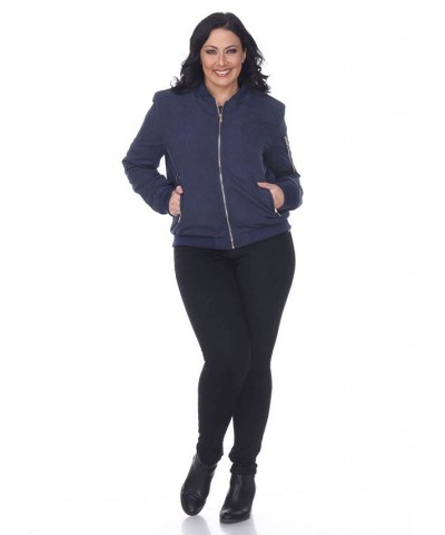 Plus Size Bomber Jacket Blue $33.54 Jackets