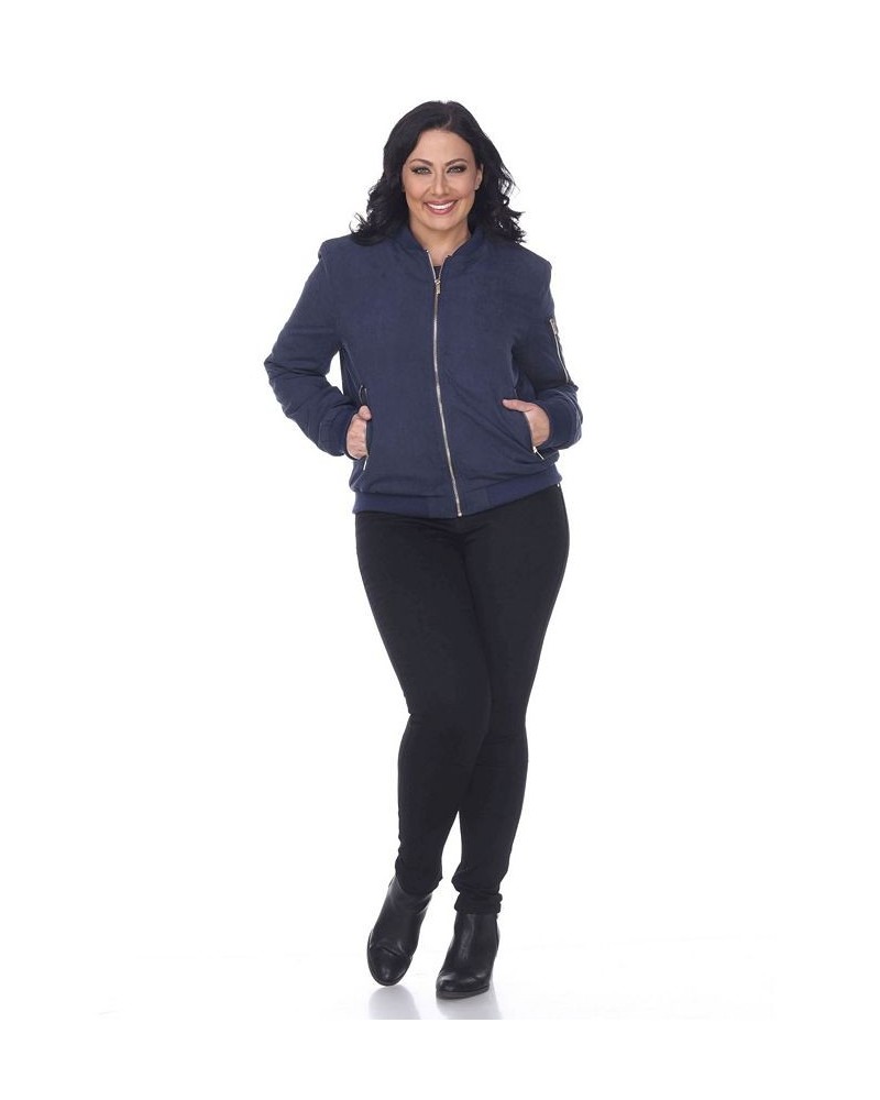 Plus Size Bomber Jacket Blue $33.54 Jackets