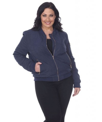 Plus Size Bomber Jacket Blue $33.54 Jackets