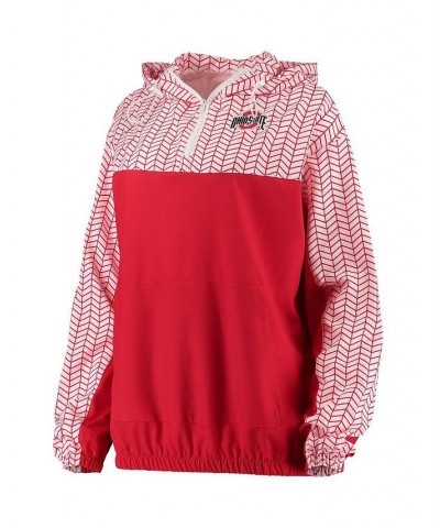 Women's Scarlet Ohio State Buckeyes Chevron Swishy Quarter-Zip Hoodie Jacket Scarlet $35.20 Jackets