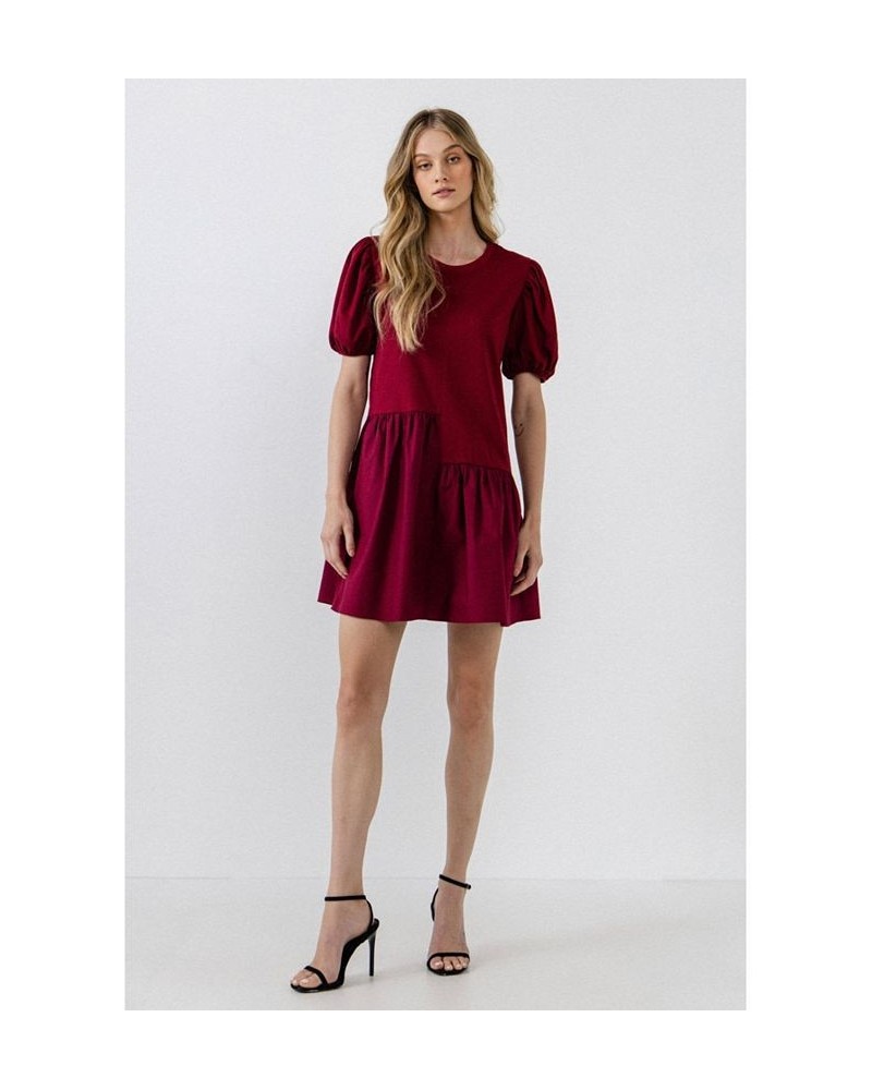 Women's Knit Woven Mixed Dress Burgundy $37.80 Dresses