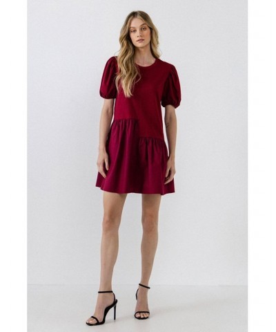 Women's Knit Woven Mixed Dress Burgundy $37.80 Dresses