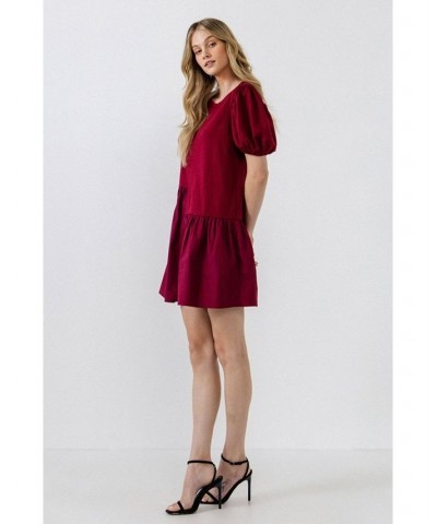 Women's Knit Woven Mixed Dress Burgundy $37.80 Dresses