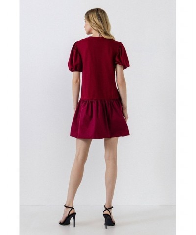 Women's Knit Woven Mixed Dress Burgundy $37.80 Dresses