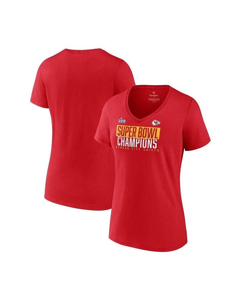 Women's Branded Red Kansas City Chiefs Super Bowl LVII Champions Foam Finger V-Neck T-shirt Red $20.70 Tops