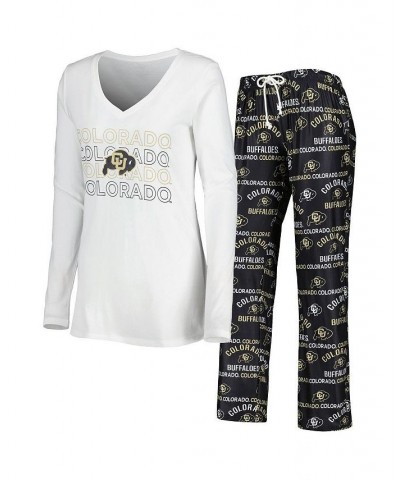 Women's Colorado Buffaloes Breakthrough Allover Print Long Sleeve V-Neck T-shirt and Pants Sleep Set Black, White $30.75 Pajama