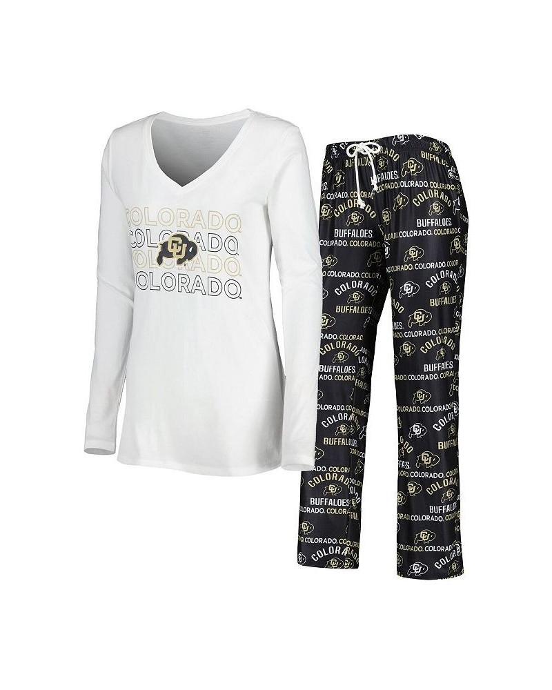 Women's Colorado Buffaloes Breakthrough Allover Print Long Sleeve V-Neck T-shirt and Pants Sleep Set Black, White $30.75 Pajama