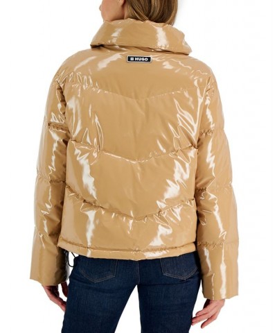 Women's Convertible-Collar Glossy Puffer Jacket Light/pastel Brown $151.50 Coats