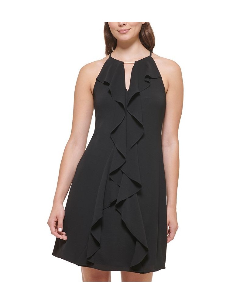 Halter-Neck Ruffle Dress Black $51.20 Dresses