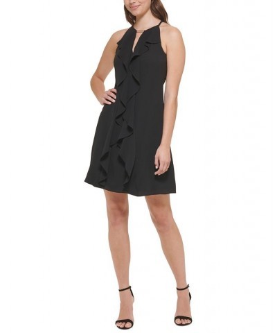 Halter-Neck Ruffle Dress Black $51.20 Dresses