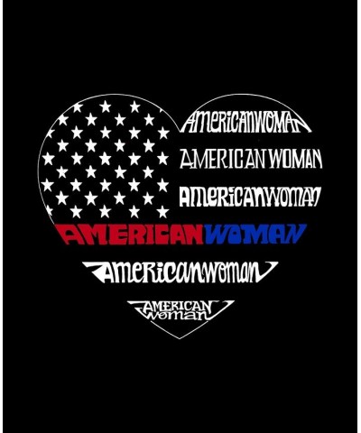 Women's American Woman Word Art Long Sleeve T-Shirt Black $17.02 Tops